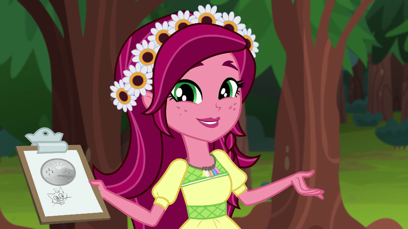 Size: 1280x720 | Tagged: safe, derpibooru import, screencap, gloriosa daisy, equestria girls, legend of everfree, clipboard, cute, daisybetes, magical geodes, solo