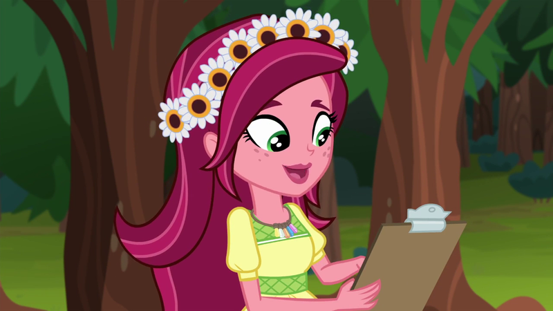 Size: 1280x720 | Tagged: safe, derpibooru import, screencap, gloriosa daisy, equestria girls, legend of everfree, clipboard, magical geodes, solo