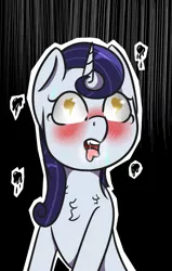 Size: 537x843 | Tagged: suggestive, artist:lazerblues, derpibooru import, moonlight raven, pony, unicorn, ahegao, ahego meme, blushing, chest fluff, drool, fangs, female, fluffy, heart, heart eyes, implied sex, looking up, mare, open mouth, panting, sitting, solo, tongue out, wide eyes, wingding eyes