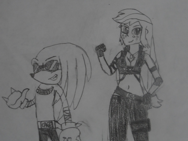 Size: 1024x768 | Tagged: safe, artist:brandonale, derpibooru import, applejack, equestria girls, clothes, cosplay, costume, crossover, johnny cage, knuckles the echidna, mortal kombat, sonic the hedgehog (series), sonya blade, traditional art