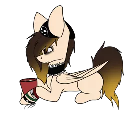 Size: 936x854 | Tagged: safe, artist:fizzy2014, derpibooru import, oc, unofficial characters only, pegasus, pony, choker, cup, female, mare, prone, simple background, solo, transparent background