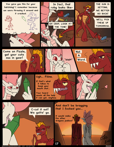 Size: 2550x3300 | Tagged: artist:dmann892, comic, comic:treasure hunting, derpibooru import, dialogue, dragon, fizzle, garbizzle, garble, gay, male, questionable, saddle up 2: creature comforts, shipping, text