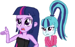 Size: 1400x885 | Tagged: safe, artist:ktd1993, artist:lanoflutter, derpibooru import, sonata dusk, twilight sparkle, equestria girls, rainbow rocks, bathrobe, clothes, dress, female, lesbian, shipping, twinata