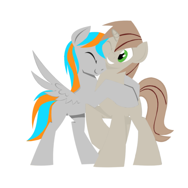 Size: 1024x1024 | Tagged: safe, artist:camelol, artist:hoverrover, derpibooru import, edit, oc, oc:camelol, oc:firing bullet, unofficial characters only, earth pony, pegasus, pony, unicorn, cute, gay, hooves, hug, lineless, male, one eye closed, recolor, simple background, smiling, spread wings, stallion, transparent background, wingboner, wings