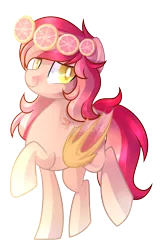 Size: 1332x2022 | Tagged: safe, artist:drawntildawn, derpibooru import, oc, oc:pink lemonade, unofficial characters only, bat pony, pony, colored pupils, female, freckles, grapefruit, looking at you, mare, raised hoof, raised leg, simple background, solo, transparent background, watermark