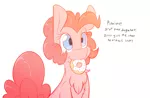 Size: 4000x2600 | Tagged: safe, artist:fluffyxai, derpibooru import, pinkie pie, pony, :3, :t, chest fluff, cute, dialogue, diapinkes, donut, fluffy, food, mouth hold, nom, offscreen character, simple background, sitting, smiling, solo, white background