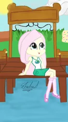 Size: 720x1280 | Tagged: artist needed, source needed, safe, derpibooru import, fluttershy, equestria girls, legend of everfree, camp everfree, pier, solo, water