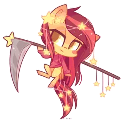 Size: 400x396 | Tagged: safe, artist:riouku, derpibooru import, oc, oc:star seeker, unofficial characters only, pony, female, mare, scythe, solo, stars