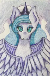 Size: 1024x1531 | Tagged: safe, artist:sachanart, derpibooru import, princess luna, colored pencil drawing, princess of the night, solo, traditional art