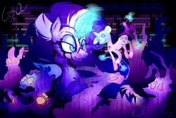 Size: 1280x853 | Tagged: safe, artist:thegoodowl, derpibooru import, nightmare rarity, rarity, pony, unicorn, abstract background, error, glitch, nightmare forces, plushie, solo