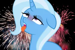 Size: 2400x1602 | Tagged: suggestive, artist:kinkypinkie, artist:slb94, derpibooru import, trixie, pony, unicorn, ahegao, blushing, female, fireworks, implied orgasm, mare, open mouth, panting, solo, tongue out