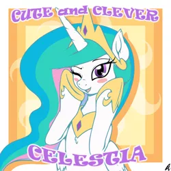 Size: 1000x1000 | Tagged: safe, artist:acesrockz, derpibooru import, princess celestia, alicorn, pony, blush sticker, blushing, chest fluff, clever, crown, cute, cutelestia, ear fluff, female, jewelry, looking at you, mare, one eye closed, open mouth, regalia, smiling, solo, truth, wink