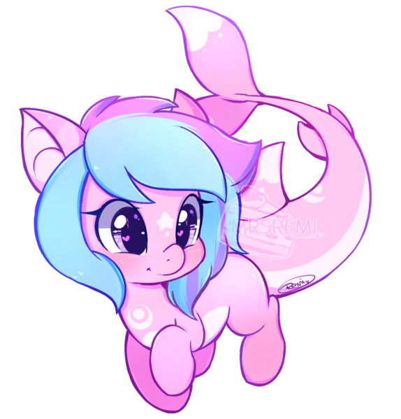 Size: 1100x1150 | Tagged: safe, artist:mrsremi, derpibooru import, oc, oc:seatune serenade, unofficial characters only, dolphin pony, original species, blushing, cute, heart eyes, simple background, smiling, solo, transparent background, wingding eyes
