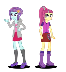 Size: 1024x1109 | Tagged: safe, artist:drawingaccount, derpibooru import, sour sweet, sunny flare, equestria girls, boots, clothes, high heel boots, jacket, shoes, socks, vector