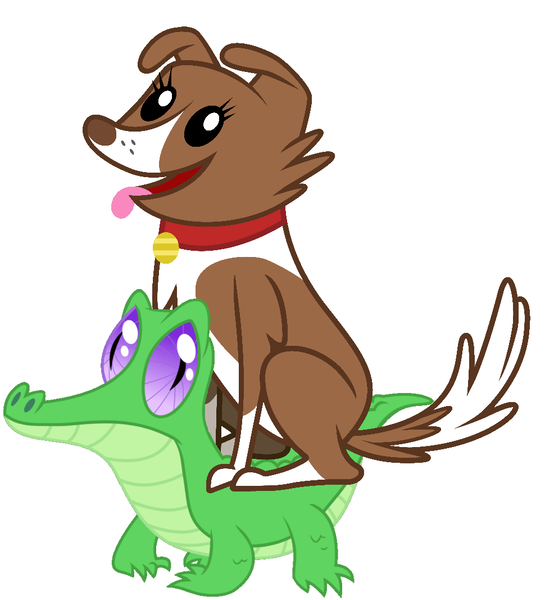Size: 986x1067 | Tagged: safe, artist:red4567, derpibooru import, gummy, winona, alligator, dog, cute, duo, open mouth, pets riding pets, ride, rider, riding, simple background, sitting, smiling, tongue out, white background