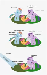 Size: 1086x1739 | Tagged: safe, artist:planetkiller, derpibooru import, rainbow dash, scootaloo, twilight sparkle, twilight sparkle (alicorn), alicorn, pegasus, pony, comic:wingermortis, chest fluff, comic, corpse, dead, eyes closed, gravestone, looking up, sad, simple background