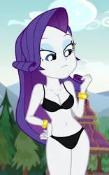 Size: 450x720 | Tagged: suggestive, derpibooru import, edit, edited screencap, editor:ah96, screencap, rarity, equestria girls, legend of everfree, belly button, black underwear, bra, breast edit, breasts, cleavage, clothes, cropped, female, panties, raripanty, solo, solo female, underwear, underwear edit