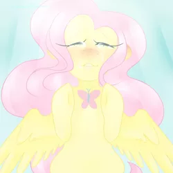 Size: 2000x2000 | Tagged: safe, artist:graceyriver, derpibooru import, fluttershy, butterfly, pegasus, pony, bright, crepuscular rays, eyes closed, hoof hold, solo, spread wings, teary eyes, wings, wings down