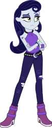 Size: 2388x5823 | Tagged: safe, artist:imperfectxiii, derpibooru import, moonlight raven, equestria girls, absurd resolution, badass, boots, breasts, clothes, commission, crossed arms, equestria girls-ified, eyeshadow, female, goth, high heel boots, looking away, makeup, pants, point commission, simple background, sleeveless, solo, tattoo, transparent background, vector