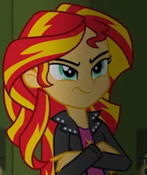 Size: 616x729 | Tagged: safe, derpibooru import, screencap, sunset shimmer, equestria girls, angry, clothes, cropped, solo, sunset shimmer is not amused