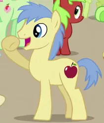 Size: 300x356 | Tagged: safe, derpibooru import, screencap, apple brown betty, florina tart, granny smith, red delicious, red june, earth pony, pony, apple family reunion, apple family member, background pony, cropped, female, male, mare, raised hoof, solo focus, stallion