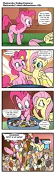 Size: 617x1920 | Tagged: safe, artist:pencils, derpibooru import, fluttershy, pinkie pie, earth pony, hamster, pegasus, pony, comic:fluttershy's anti-adventures, :3, comic, dialogue, duo, female, fluttershy's cottage, frown, hoof in mouth, in mouth, jumping, leaning, mare, muffled words, nudity, open mouth, pile, prone, puffy cheeks, raised hoof, simplistic anus, slice of life, smiling, underhoof, wide eyes
