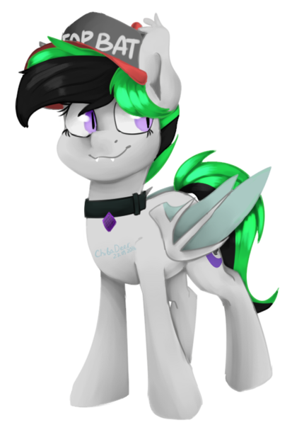 Size: 496x720 | Tagged: safe, artist:chibadeer, derpibooru import, oc, oc:greenlel, unofficial characters only, bat pony, pony, cap, female, hat, mare, simple background, solo, top bat, top gun hat, transparent background