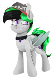 Size: 496x720 | Tagged: safe, artist:chibadeer, derpibooru import, oc, oc:greenlel, unofficial characters only, bat pony, pony, cap, female, hat, mare, simple background, solo, top bat, top gun hat, transparent background