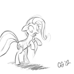 Size: 500x500 | Tagged: artist:gloomygoomba, derpibooru import, dragonshy, fluttershy, monochrome, safe, scared, scene interpretation, shadow, sketch, solo, wingless