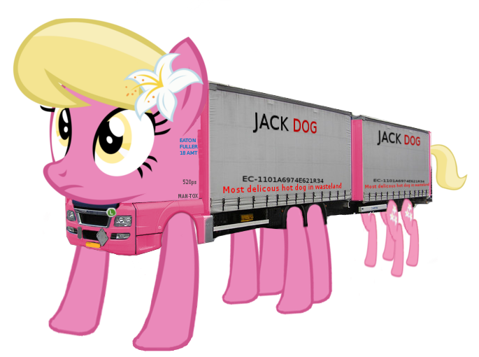 Size: 685x510 | Tagged: 1000 hours in gimp, derpibooru import, lily, lily valley, man tgx, multiple legs, multiple limbs, not salmon, safe, simple background, tandem truck, transparent background, truck, truck pony, wat, what has science done
