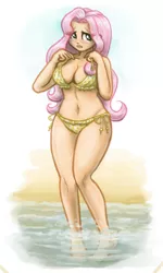 Size: 658x1100 | Tagged: adorasexy, artist:king-kakapo, barefoot, beach, belly button, big breasts, bikini, blushing, bobby rydell, breasts, busty fluttershy, cleavage, clothes, curvy, cute, derpibooru import, feet, female, fluttershy, frilled swimsuit, human, humanized, itsy bitsy teenie weenie yellow polkadot bikini, midriff, open mouth, polka dots, polka dot swimsuit, sexy, shy, shyabetes, solo, solo female, song reference, string bikini, suggestive, swimsuit, water, wide hips, yellow swimsuit