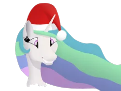 Size: 2048x1536 | Tagged: safe, artist:settop, derpibooru import, princess celestia, pony, bust, female, hat, mare, portrait, santa hat, simple background, smiling, solo, transparent background