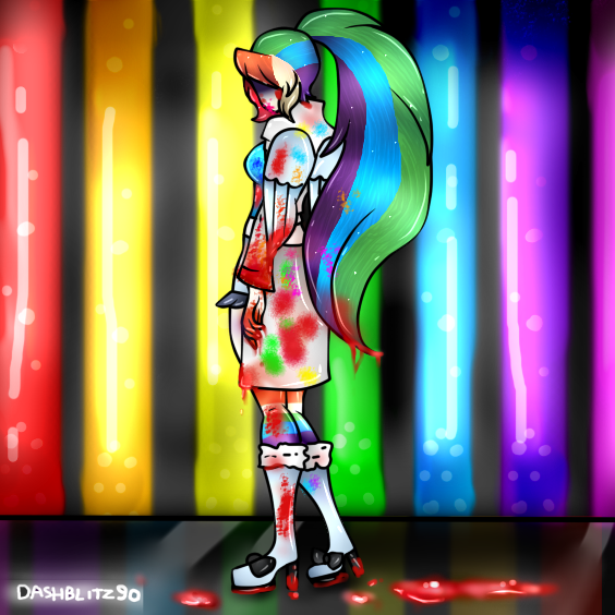 Size: 564x564 | Tagged: artist:dashblitz90-fonnie, blood, derpibooru import, fanfic:rainbow factory, grimdark, human, humanized, rainbow dash, solo, winged humanization, wings