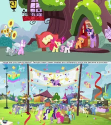 Size: 1280x1440 | Tagged: safe, derpibooru import, edit, edited screencap, screencap, apple bloom, applejack, diamond tiara, fluttershy, pinkie pie, rainbow dash, rarity, scootaloo, silver spoon, spike, sweetie belle, twilight sparkle, twilight sparkle (alicorn), alicorn, pony, trade ya, twilight time, cutie mark crusaders, drama, drama bait, mane seven, mane six, op has a point, twilicorn spotlight drama