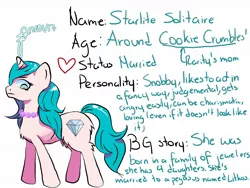 Size: 1600x1200 | Tagged: safe, artist:cysd16, derpibooru import, oc, oc:starlite, unofficial characters only, pony, unicorn, blue mane, canterlot, diamond, green eyes, married, pearl, pink coat, simple background, solitaire, solo, starlite, white background, wife