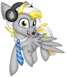 Size: 3745x4375 | Tagged: absurd resolution, accessories, adorable face, artist:partylikeanartist, clothes, cute, derpibooru import, flying, headset, looking at you, microphone, necktie, oc, oc:silver eagle, open mouth, safe, simple background, smiling, solo, transparent background, unofficial characters only