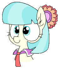 Size: 191x218 | Tagged: safe, artist:wafflecakes, derpibooru import, coco pommel, pony, :p, animated, bust, cocobetes, cute, eye shimmer, flower, flower in hair, gif, licking, licking lips, mlem, necktie, portrait, silly, silly pony, simple background, smiling, solo, tongue out, transparent background, wide eyes