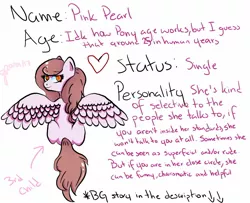 Size: 1600x1299 | Tagged: safe, artist:cysd16, derpibooru import, oc, oc:pink pearl, unofficial characters only, pegasus, pony, ballerina, brown mane, daughter, looking at you, looking back, looking back at you, model, orange eyes, reference sheet, simple background, single, sisters, solo, white background