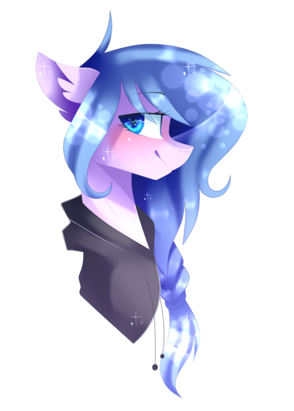 Size: 1447x2023 | Tagged: safe, artist:huirou, derpibooru import, oc, oc:claris, unofficial characters only, earth pony, pony, bust, clothes, hoodie, portrait, simple background, solo, transparent background