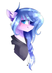 Size: 1447x2023 | Tagged: safe, artist:huirou, derpibooru import, oc, oc:claris, unofficial characters only, earth pony, pony, bust, clothes, hoodie, portrait, simple background, solo, transparent background