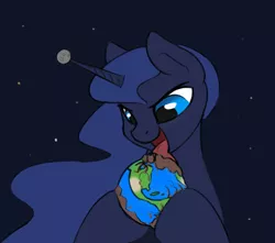 Size: 2000x1769 | Tagged: safe, artist:wolfenstyle, derpibooru import, princess luna, pony, earth, edible heavenly object, giant pony, licking, macro, moon, pony bigger than a planet, solo, space, tongue out, xk-class end-of-the-world scenario