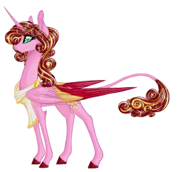 Size: 1862x1794 | Tagged: safe, artist:australian-senior, derpibooru import, oc, oc:caroline luminia, unofficial characters only, alicorn, pony, kirindos, alicorn oc, alternate universe, caroline, clothes, colored hooves, colored wings, colored wingtips, goddess, leonine tail, music, portal, portal (valve), portal 2, scarf, simple background, solo, transparent background