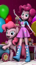 Size: 810x1440 | Tagged: safe, artist:vinuldash, derpibooru import, pinkie pie, equestria girls, 3d, balloon, boots, box art, bracelet, cake, candy, candy cane, chocolate, clothes, cupcake, cute, diapinkes, eqg promo pose set, equestria girls plus, food, high heel boots, human ponidox, jewelry, lollipop, party cannon, pose, self ponidox, skirt