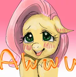 Size: 1583x1618 | Tagged: safe, artist:xkaix2501, derpibooru import, fluttershy, pegasus, pony, 30 minute art challenge, awww, blushing, bust, cute, daaaaaaaaaaaw, diabetes, hooves up, looking at you, pixiv, portrait, shyabetes, smiling, solo, squee, text