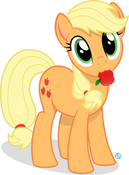 Size: 2005x2717 | Tagged: safe, artist:arifproject, derpibooru import, applejack, pony, apple, cute, food, hatless, jackabetes, looking at you, missing accessory, nom, obligatory apple, simple background, solo, transparent background, vector