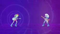 Size: 1280x720 | Tagged: safe, derpibooru import, screencap, rainbow dash, trixie, equestria girls, guitar centered, rainbow rocks, boots, electric guitar, flying v, guitar, high heel boots