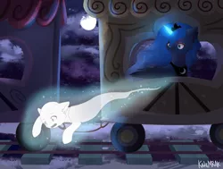 Size: 2280x1720 | Tagged: safe, artist:kate-titan-mrak, derpibooru import, princess luna, oc, ghost, bed, magic, moon, night