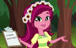 Size: 1112x700 | Tagged: safe, derpibooru import, edit, edited screencap, screencap, gloriosa daisy, equestria girls, legend of everfree, clipboard, exploitable meme, fuk, meme, solo, vulgar