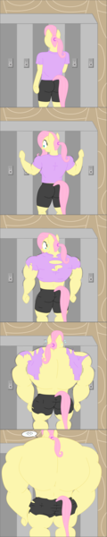 Size: 1255x6273 | Tagged: absurd resolution, anthro, arm hooves, artist:urkel, clothes, comic, derpibooru import, female, fetish, flutterhulk, fluttershy, growth, hulk out, lockers, muscle expansion, muscle fetish, muscles, muscleshy, overdeveloped muscles, ponytail, sequence, solo, suggestive, surprised, torn clothes, wardrobe malfunction, wide eyes, wingless, wingless anthro