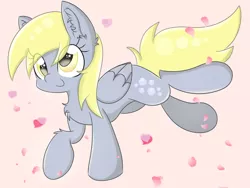 Size: 1600x1200 | Tagged: safe, artist:meowmavi, derpibooru import, derpy hooves, pegasus, pony, cherry blossoms, chest fluff, ear fluff, flower, flower blossom, smiling, solo